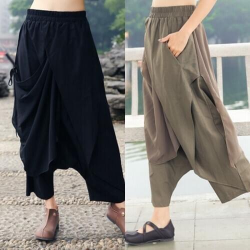 Womens Harem Trousers Casual Drop Crotch Irregular Cropped Pants Oversize Loose