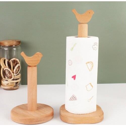 Bird Design Wooden Paper Towel Holder Stand Easy One-handed Tear Stand Up Paper Towel Holder for Standard Paper Towel Rolls