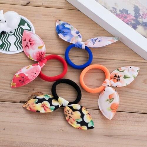 10Pcs Children Elastic Hair Band Cute Polka Bow Rabbit Ears Headband Girl Ring Scrunchy Kids Ponytail Holder Hair Accessories