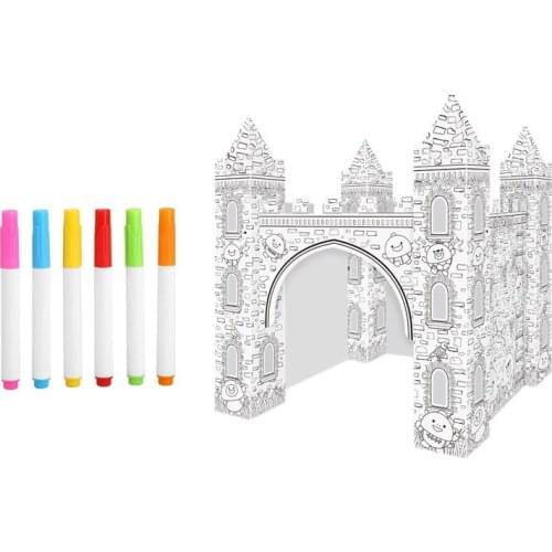 Diy Drawing Castle Toy Coloured Graffiti Paper House Hand-Painted Doodle Children Kid Early Education Game