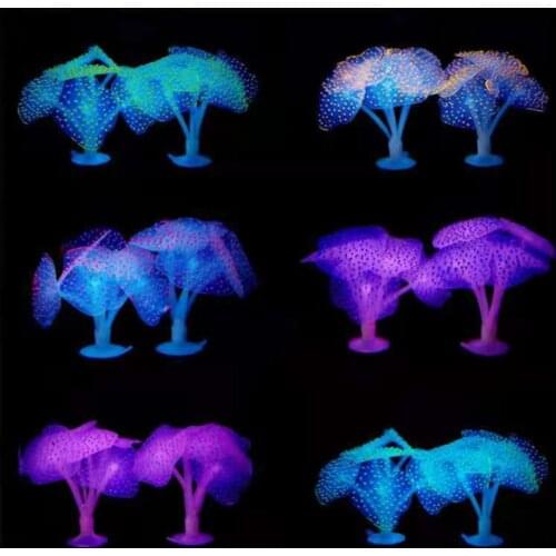 Artificial Fish Tank Aquarium Fluorescent Silicone Coral Plant Ornament Pets Underwater Decors with Strong Suction Cup