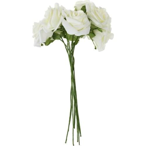 Ivory Artificial Foam Rose Bouquet 10 PE Floral Flowers Bridal Wedding Decor 7cm