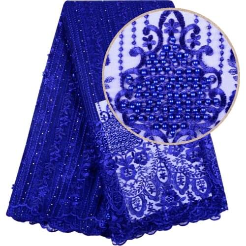 Royal Blue African Lace Fabric 2019 High Quality Lace French Mesh Fabric Beaded Stones Nigerian Lace Fabrics For Dress 1399