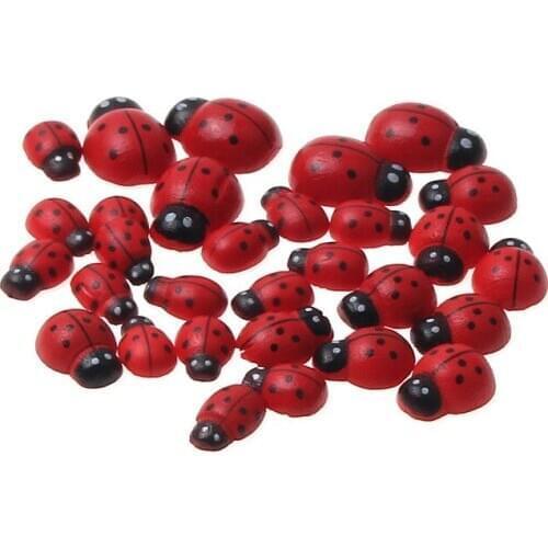 Red Ladybug Wooden Flatback Cabochon Scrapbooking Wood Beads Wall Sticker For DIY Crafts Home Decoration Accessories