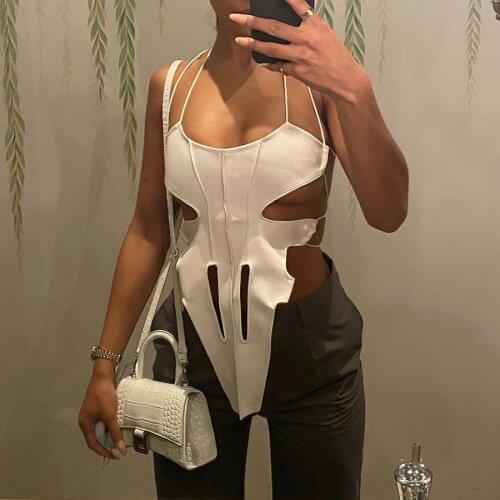 Yiallen Summer Solid White Sexy Backless bandage Y2K Slim Tank Top Women Hollow Lace Up Sleeveless Vest Female Tees 2021 New