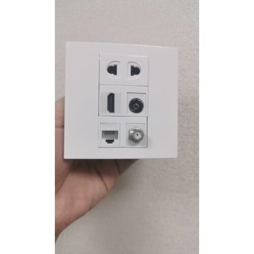 Multimediate Faceplate With F Head TV Power Plug HDMI TV RJ45 Connector 86x86mm Wall Outlet