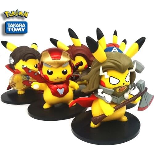 Avengers 4 Captain America Thor Iron Man Hulk Thanos Crossover Pikachu Figure Boxed Collection Gift Decoration