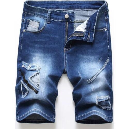 Pantalones Hombre Jeans Homme Ripped Light Denim Knee Length Men Jeans Straight Short Men Jeans Pants