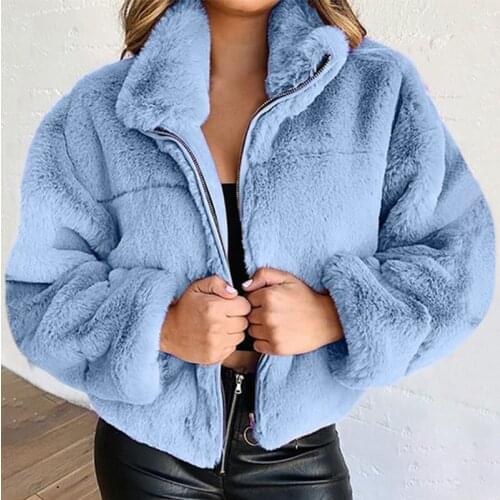 New Faux Rabbit Fur Warm Coat Solid Winter Thick Teddy Coat Outwear Plus Size Zipper Long Sleeve Jackets Female Overcoat