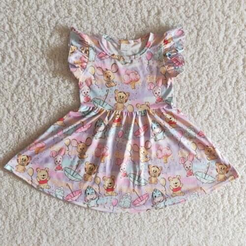 Wholesale Fashion Boutique Summer Cute Design Clothing Cartoon Characters Print Dresses Children Soft Material No MOQ Frocks