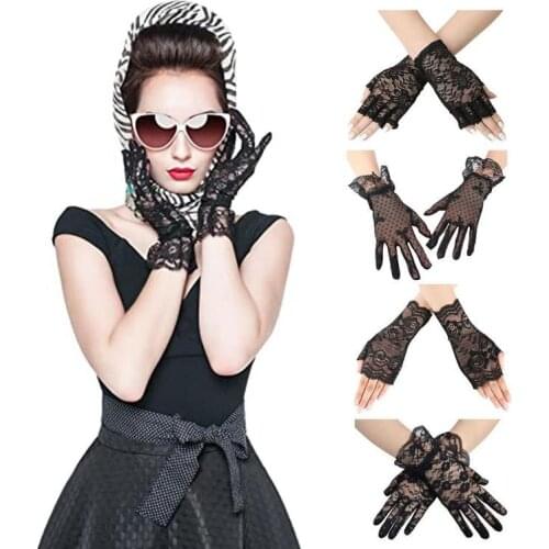 4 Pairs Women Lace Gloves Floral Gloves Fingerless Gloves Wedding Party Sun Protection Gloves
