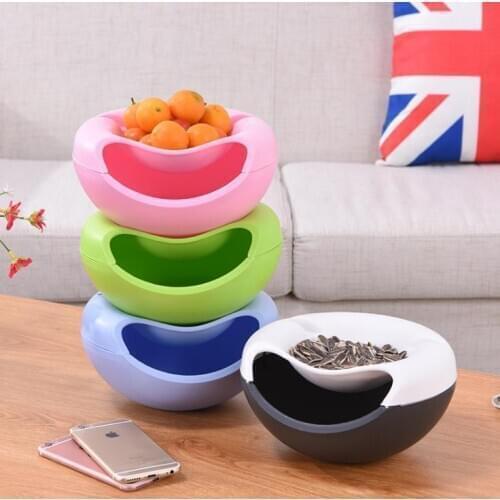 New Arrive Food Fruit Storage Tray Portable Double Layers Peel Seeds Snacks Plate Bowl Phone Holder Room Storage Box 4 Colors SN