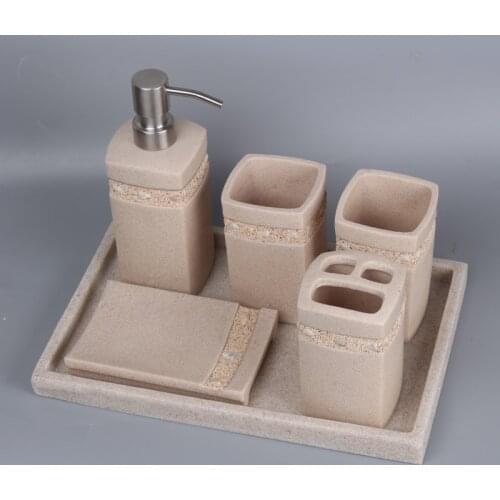 Creative Sandstone Bathroom Five-piece Simple Resin Tray Toothbrush Holder Bathroom Supplies Bathroom Decoration Accessories