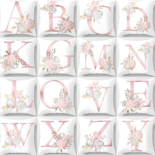 Pillow Letters Pink Floral Decorative Cushions Pillowcase Polyester Cushion Cover Throw Pillow Sofa Decoration Pillowcover