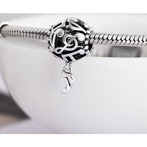 Authentic S925 Dangle Charm Openwork Music Note Pendant Bead fit Lady Bracelet Bangle Girl Birthday Gift