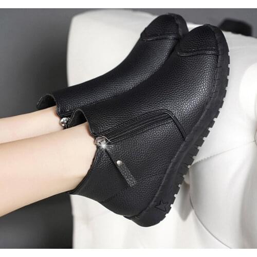 Rubber tabi boots for women 2021 winter Plush leather boots Fashion Flat Zipper Warm Non-slip black Womens Shoes Free shipping