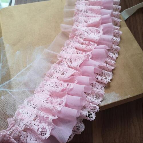 Pink Chiffon Ruffle Lace Trim 3 Layer Pleated Ribbon For DIY Craft Sewing Women Dress Decoration Materials