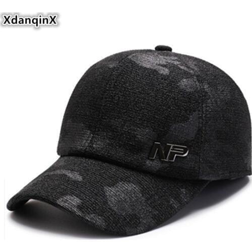 XdanqinX 2019 Autumn And Winter New Hats Mens Cotton Baseball Caps Adjustable Size Middle-aged Earmuffs Sports Cap Snapback Hat
