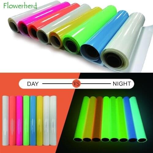 Glow In Dark Heat Transfer Vinyl HTV 12"x60" 8 Colors Roll Permanent Adhesive Vinyl DIY Decal Stickers Gifts Halloween Christmas
