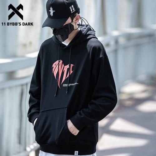 11 BYBBS DARK 3D Letters Heart Graphic Hoodies Hip Hop Streetwear Loose Hooded Pullover Solid Hoodie Sweatshirts Techwear Tops