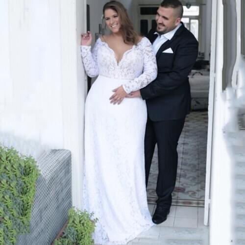 Eightree Vintage Plus Size Wedding Dresses 2020 Backless Long Sleeves Bridal Gowns Custom Vestido De Novia Lace Wedding Dress
