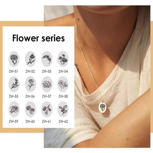 Visunion Stainless Steel Pendant Necklace Fashion Flowers Plants Stainless Steel Engraving Necklace Women Friends Birthday Gift