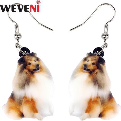 WEVENI Accessory Acrylic Smile Collie Rough Coated Sheltie Dog Drop Dangle Cute Trendy Animal Jewelry For Women Girls Dropship