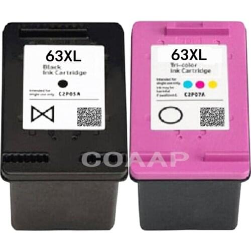 2pcs Refilled ink for hp63XL Compatible hp DESKJET 3632 Officejet 4652 4655 ENVY 4522 printer
