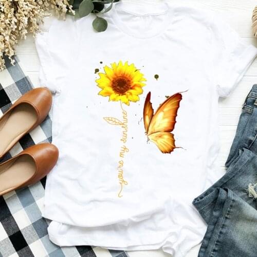Women Lady Butterfly Sunflower Watercolor 90s Style Cute Print Shirt T Tee for Womens Clothes Tshirt Female Top Graphic T-shirt