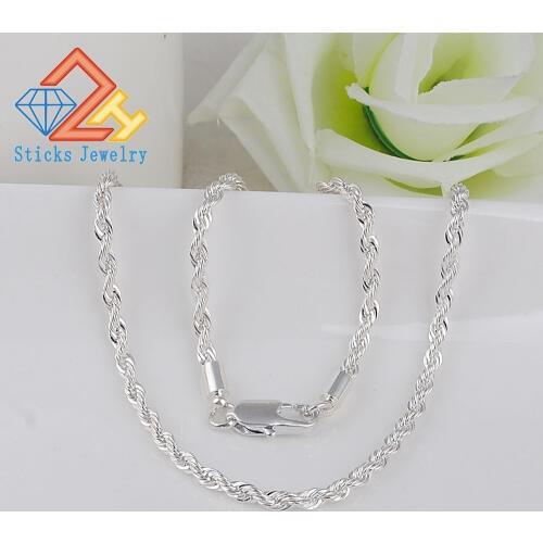 Twist Chain 19.6'' 50 cm Long Necklace for Womens 3mm 925 Sterling- Silver-Gold-Jewelry Gift Pouches Two Color