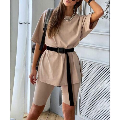 Basic Oversize Two Piece Short Set for Women Casual Tshirt and Shorts Set Homewear Streetwear Joggers Women 2 Sets