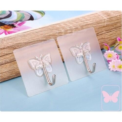 2Pcs Seamless Transparent Adhesive Hook Home Kitchen Bathroom Adhesive Hook Small Objects Hanger Sucker Hanging on Door Wall