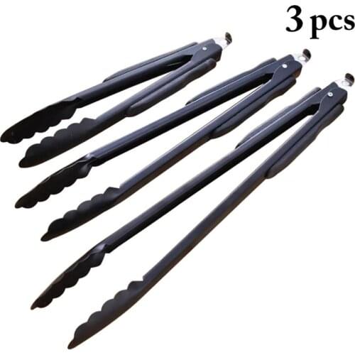 3 Pcs/Set Stainless Steel Food Tong Non-Slip Cooking Clip Grill Clamp Multifunction Kitchen Bread Tongs Kitchen BBQ Tools Sets