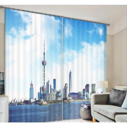 3D Window Curtain Great Shanghai scenery Curtain Luxury living room office Bedroom decorate Cortina Drapes Rideaux pillowcase