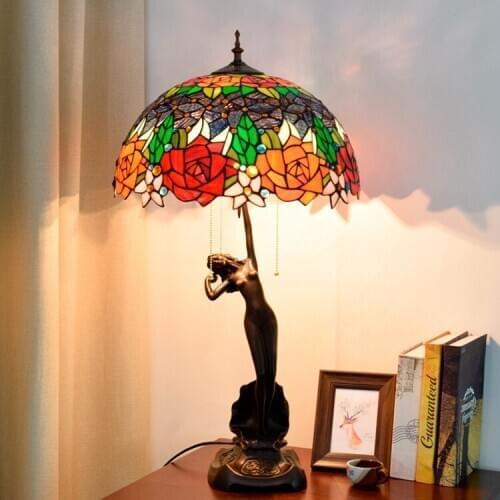 40cm large classic rose retro table lamp Tiffanys stained glass villa living room bedroom bar porch Goddess of girl desk lamps