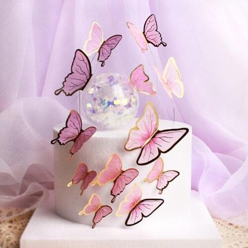 5PCS Happy Birthday Cake Toppers Cake Decoration Handmade Painted Butterfly Cake Topper For Wedding Birthday Party Baby Shower
