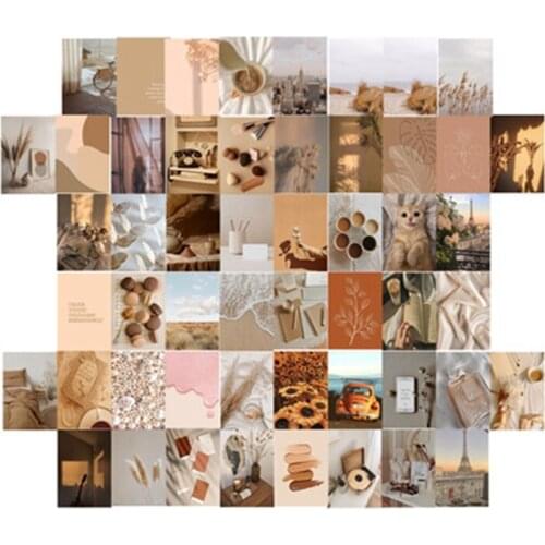 50Pcs Beige Aesthetic Picture For Wall Collage, 4X6 Inch Boho Cards, Collage Print Kit Warm Color Room Decor For Girls