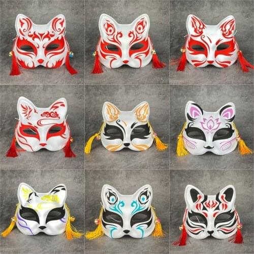 Anime Half Face Fox Mask Hand-painted Cat The nine-tailed Fox Mask Natsumes Book of Friends Pulp Halloween Party Cosplay 1pc