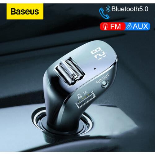 Baseus Car Charger for Mobile Phone FM Transmitter Aux Modulator Bluetooth 5.0 Handsfree Audio MP3 Player Dual USB Car Charger