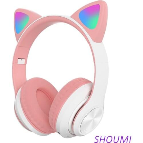 Shoumi Wireless Cat Ear Headphones Bluetooth Cat Headset Noise Cancelling Earphonewith Microphone,for Kid Girls Gift Phone Music