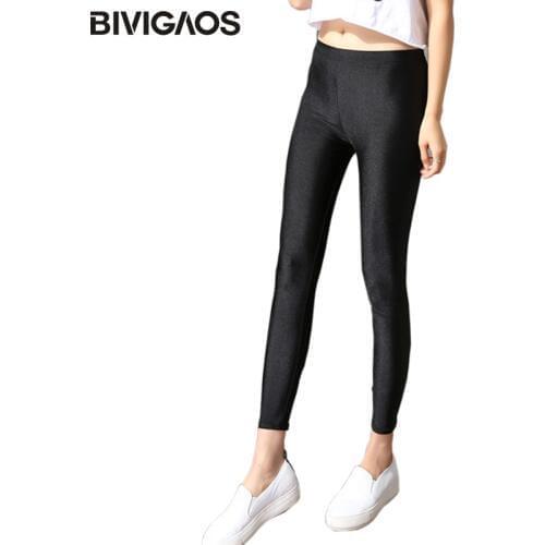 BIVIGAOS Womens Skinny Thin Leggings Sexy Pants Female Summer Stretch Shiny Gloss Black Leggings Women Leggins Workout Leggings