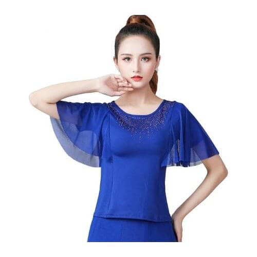 Women Latin Ballroom Blouses Dance Performance Wear Tops Waltz Standard Modern Blouses Practice Short Sleeves Salsa Rumba