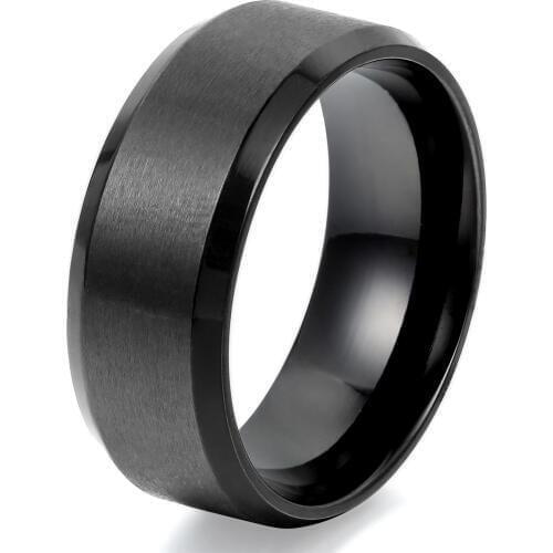 BONISKISS Fashion Stainless Steel Rings for Men Wedding Ring Cool Black Simple Band 8 MM Engagement Anel Jewelry For Male