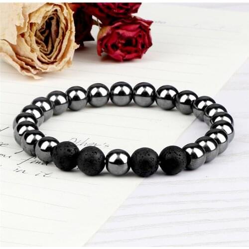 Hematite Mens Stone Bracelet Elastic Streched Turquoise Beaded Trendy Womens Handmade Jewelry Volcanic Rock Bracelets&Bangles