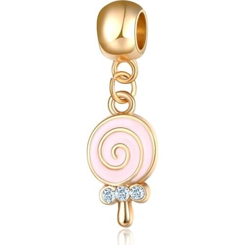 1Pcs New Cute Gold Lollipop Pendant DIY Beads Suitable for Original Pandora Charm Bracelet Ladies Jewelry Making Gifts