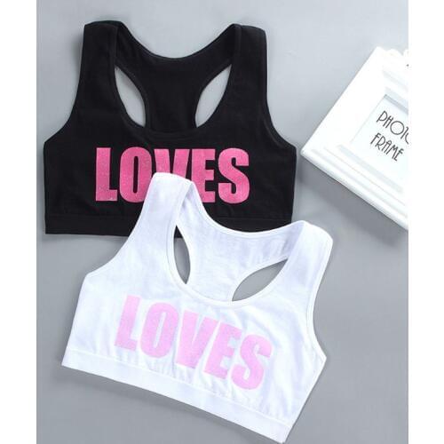 Kids Junior Girls Cotton Sport Training Bra LOVES Letter Print Underwear Casual Bralette for 8 9 10 11 12 13 14 15 16 years old