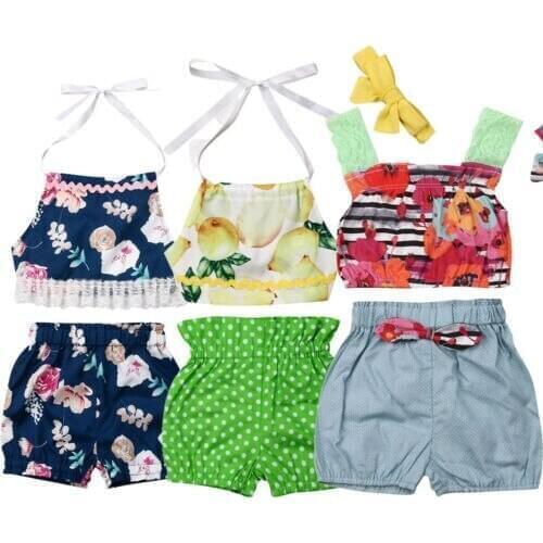 Baby Clothes 2pcs Newborn Baby Girls Lemon Sleeveless Tops T-Shirts Shorts Outfits Clothes Sets