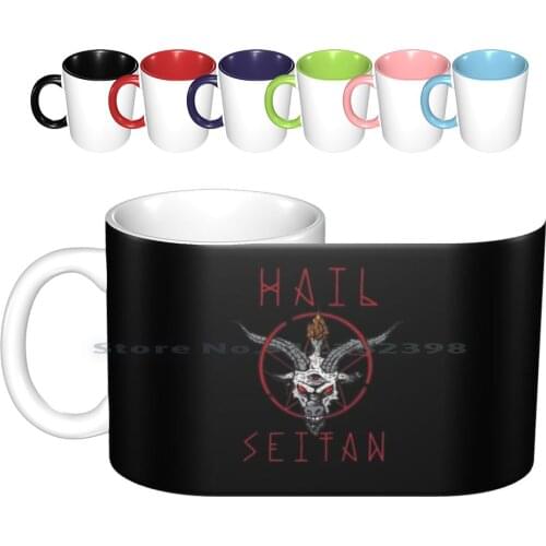 Hail Seitan! Ceramic Mugs Coffee Cups Milk Tea Mug Satanic Satan Vegan Creepy Baphomet Devil Goth Gothic Creative Trending