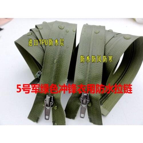 Hot sale 5# waterproof zippers for sewing seperate zipper for outdoor clothing bags rain coat zipper repair 75cm 100cm green