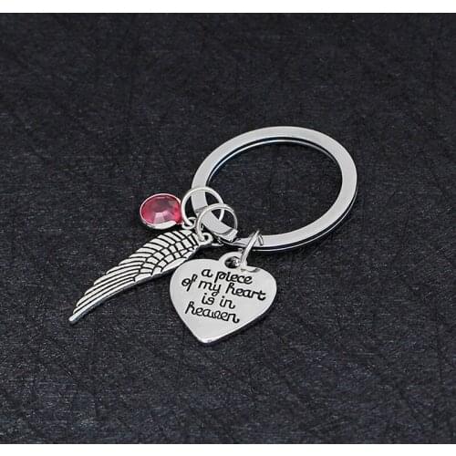 Personality Pendant Unisex Keychain Engraved " My Heart Is In Heaven " Lettering Keychain Jewelry Gift Angel Wings Key Ring